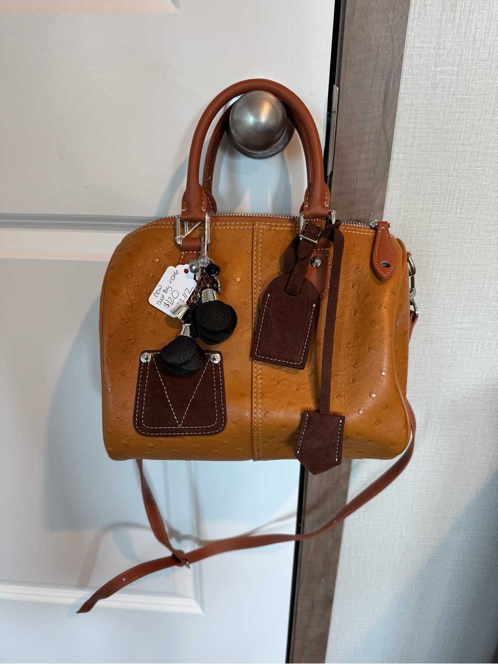 Women’s Tan Leather Dome Satchel Handbag